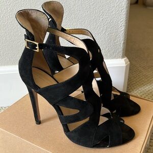 Zara Black Suede Caged Heels